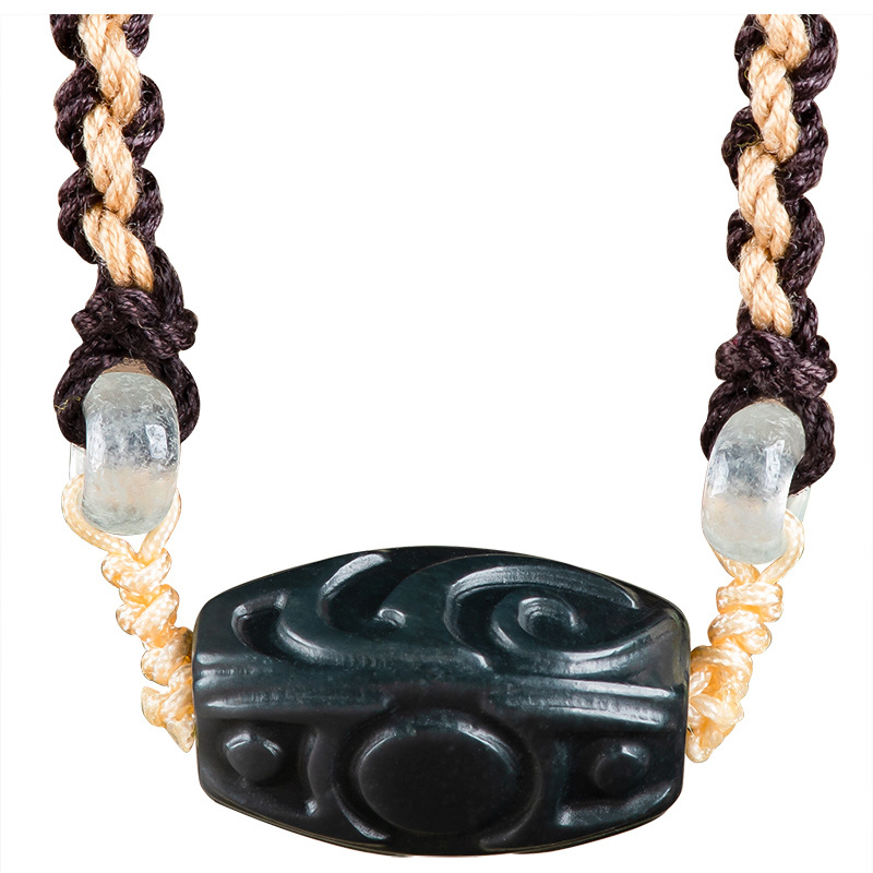 Vintage Necklace - Collier pendentif en jade Hetian sculpté,