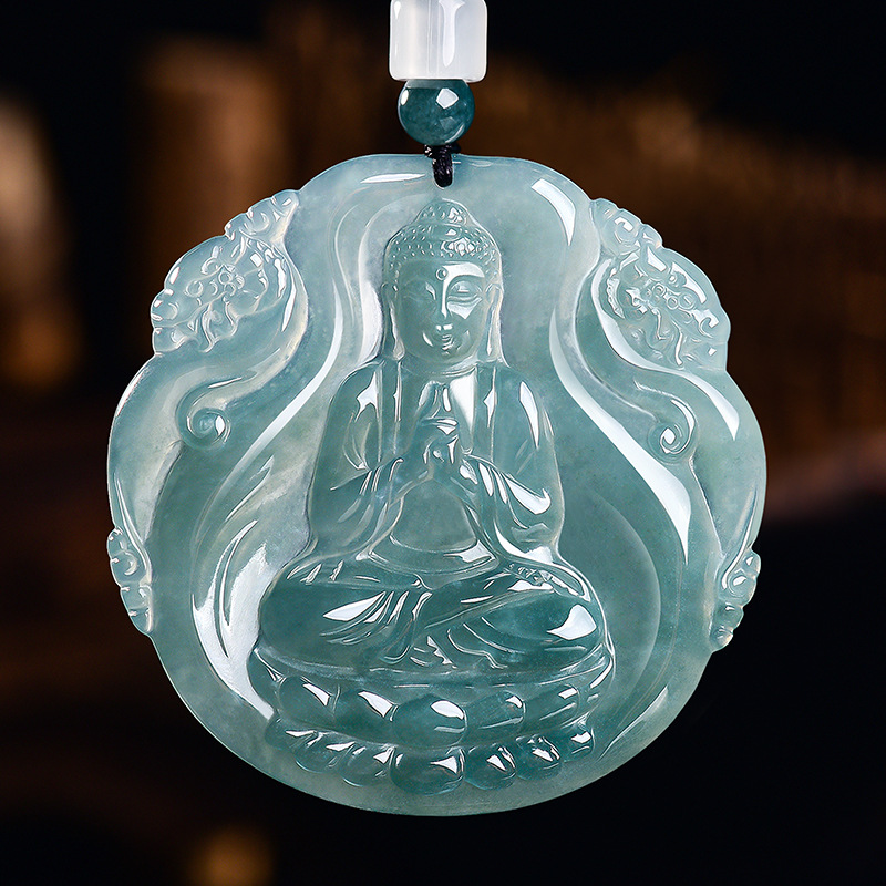 Vintage Necklace - Collier pendentif Bouddha en jadéite birmane