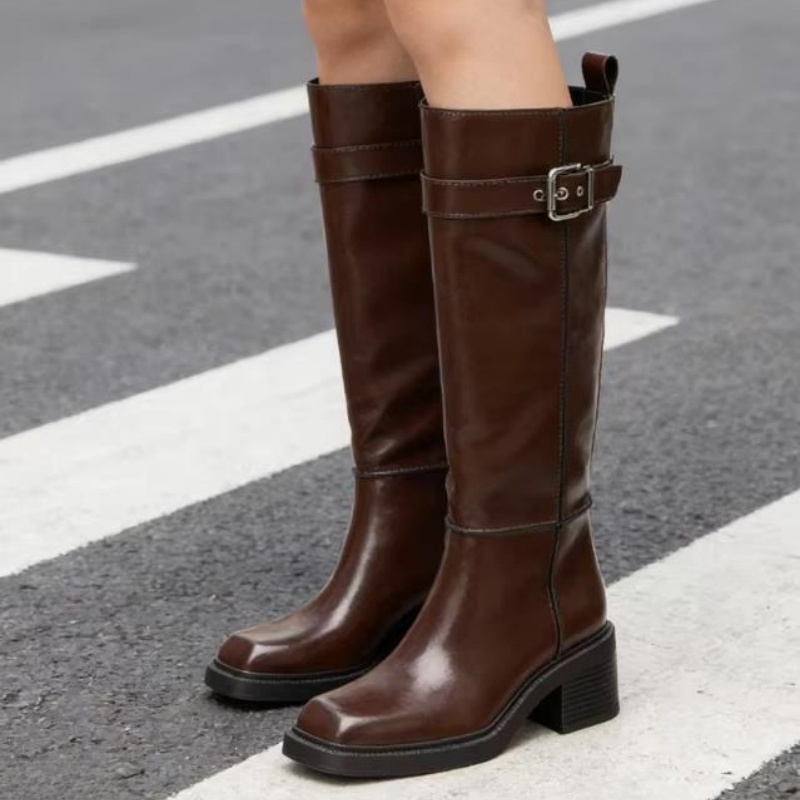 Vintage Zipper - Bottes marron style britannique pour femme,