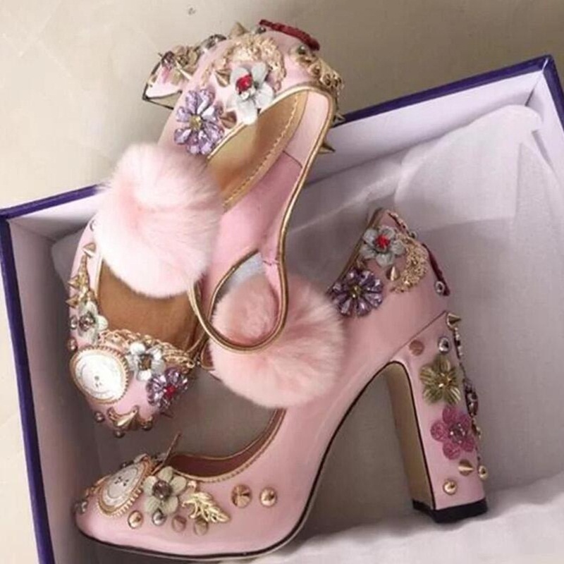 Vintage Watch Crystal - Chaussures à talons hauts épais pour