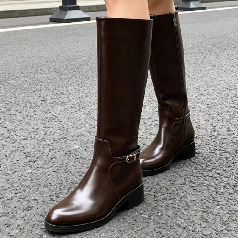 Vintage Zipper - Bottes vintage en cuir souple marron
