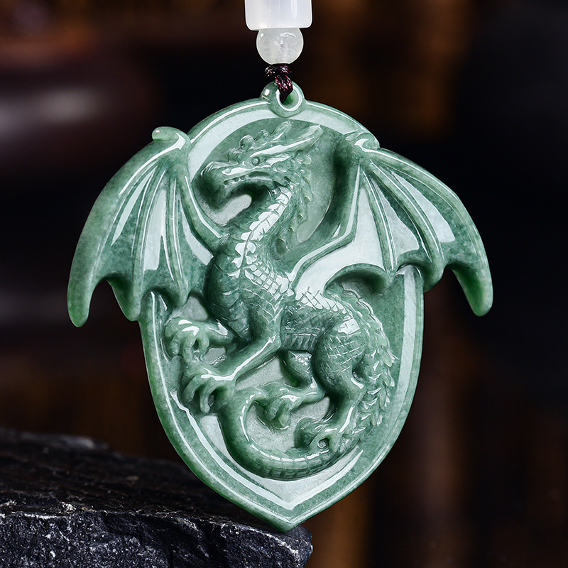 Vintage Necklace - Collier pendentif Dragon en jadéite birmane