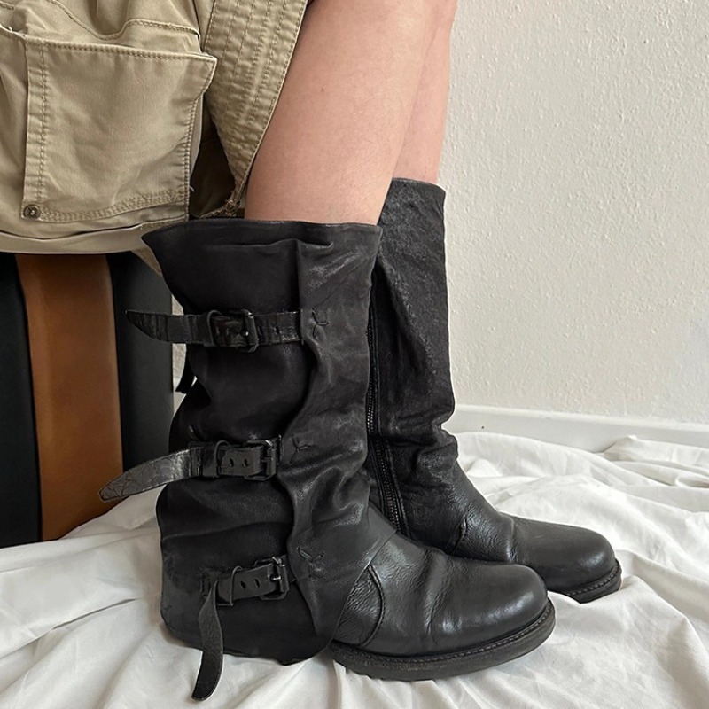 Bottes mi-mollet plissées à bo - Vintage Zipper avis et prix
