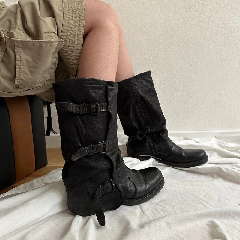 Bottes mi-mollet plissées à bo - Vintage Zipper avis et prix